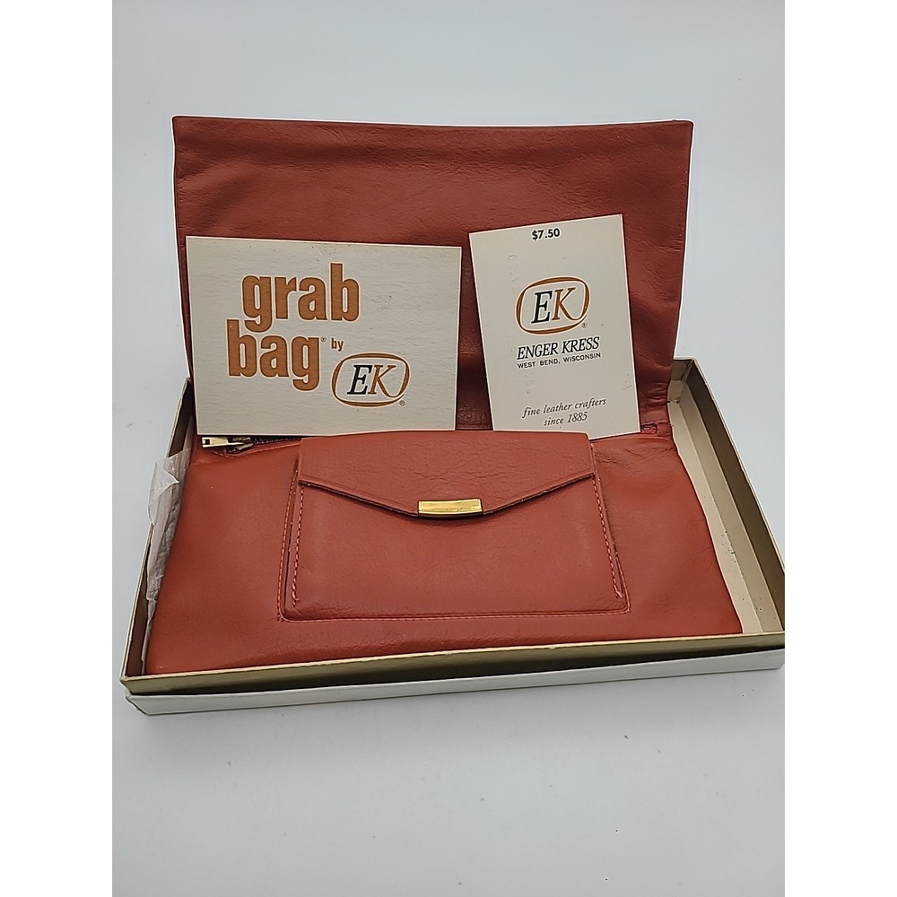 Enger Kress Vintage Wallet Grab Bag Orange Autumn Rust New Original Box Leather